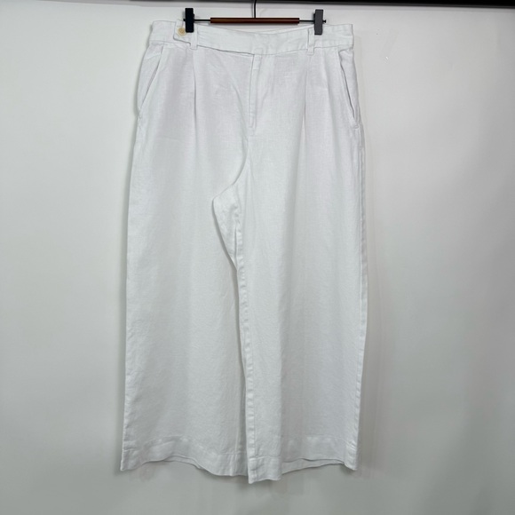 Madewell The Harlow‎ Wide Leg Pants Size 14P White 100% Linen Resort Casual - Picture 1 of 10